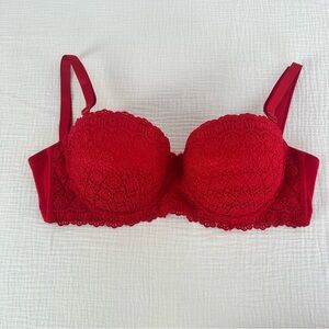 Fredericks of Hollywood Red Padded Push Up Bra 38DD Like New